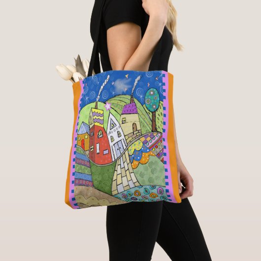 Wonky Folk Art Houses Tote Bag (Dichtbij)