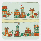 Wonky Houses Vierkante Sticker (Voorkant)