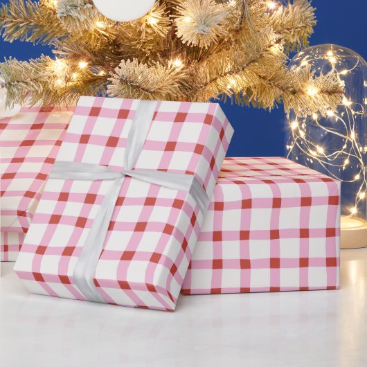 Wonky Pink en Red Gingham met kerst Cadeaupapier (Feestdagen)