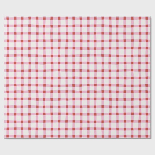Wonky Pink en Red Gingham met kerst Cadeaupapier (Vlak)