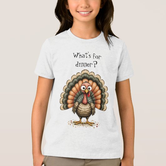 Wonky Quirky Turkey What's For Dinner? Kid's Tri-Blend Shirt (Voorkant)