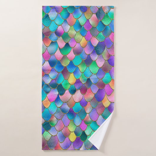 Wonky Rainbow Glitter Metal Mermaid Scales Bad Handdoek (Badhanddoek)