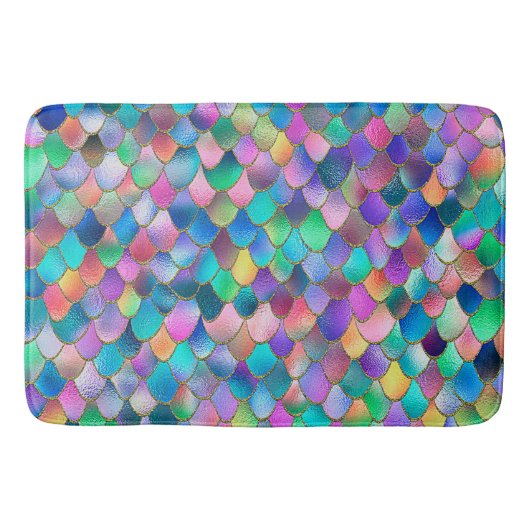 Wonky Rainbow Glitter Metal Mermaid Scales Badmat (Voorkant)