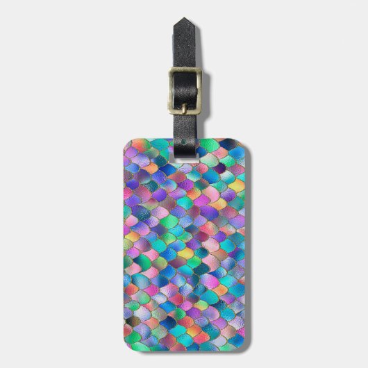 Wonky Rainbow Glitter Metal Mermaid Scales Bagagelabel (Voorkant verticaal)