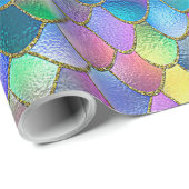 Wonky Rainbow Glitter Metal Mermaid Scales Cadeaupapier (Rol Hoek)