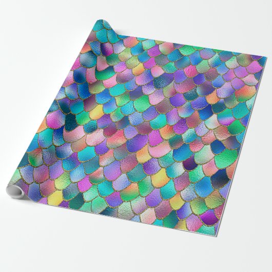 Wonky Rainbow Glitter Metal Mermaid Scales Cadeaupapier (Uitgerold)