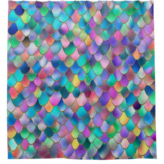 Wonky Rainbow Glitter Metal Mermaid Scales Douchegordijn (Voorkant)