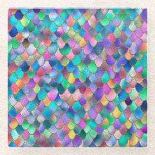Wonky Rainbow Glitter Metal Mermaid Scales Glazen Onderzetter