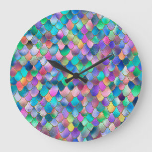 Wonky Rainbow Glitter Metal Mermaid Scales Grote Klok