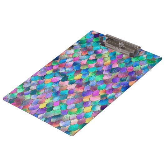 Wonky Rainbow Glitter Metal Mermaid Scales Klembord (Gekanteld)