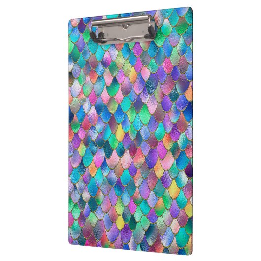 Wonky Rainbow Glitter Metal Mermaid Scales Klembord (Links)