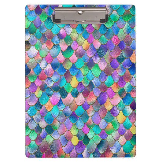 Wonky Rainbow Glitter Metal Mermaid Scales Klembord (Voorkant)
