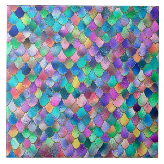Wonky Rainbow Glitter Metal Mermaid Scales Tegeltje (Voorkant)