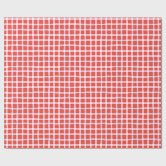 Wonky Red en Pink Gingham met kerst Picnic Cadeaupapier (Vlak)