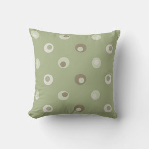 Wonky Retro Polka Dots, Sage, Avocado, Tan Kussen
