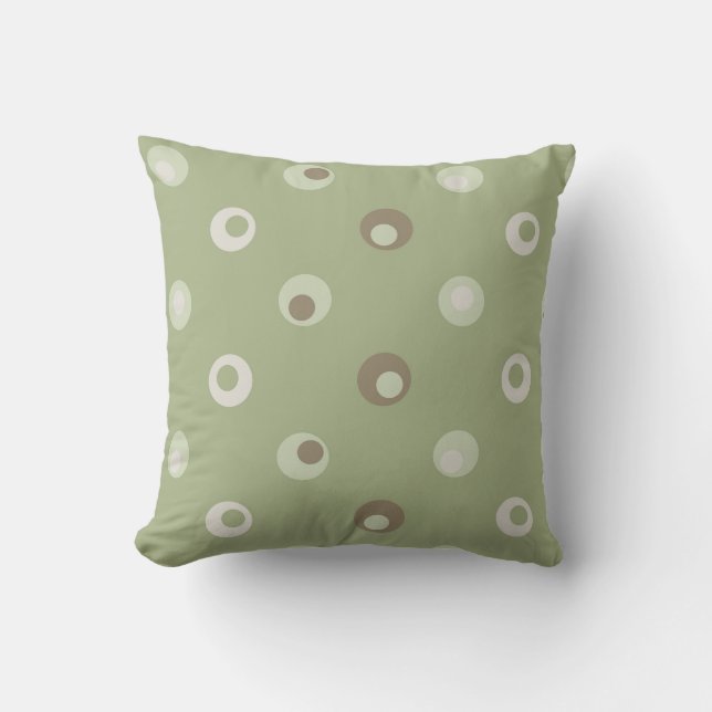 Wonky Retro Polka Dots, Sage, Avocado, Tan Kussen (Voorkant)