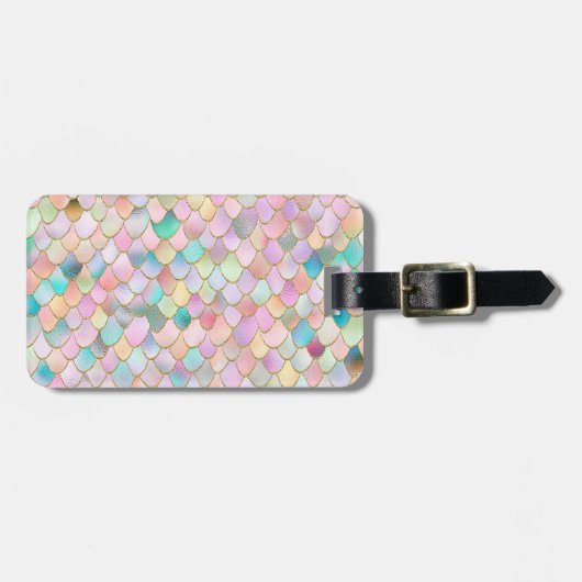 Wonky Trendy Rainbow Girl Metal Mermaid Scales Bagagelabel (Voorkant horizontaal)