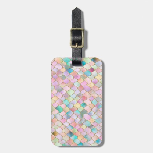 Wonky Trendy Rainbow Girl Metal Mermaid Scales Bagagelabel (Voorkant verticaal)