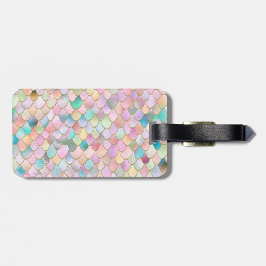 Wonky Trendy Rainbow Girl Metal Mermaid Scales Bagagelabel (Achterkant horizontaal)