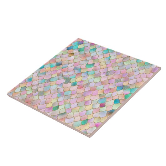 Wonky Trendy Rainbow Girl Metal Mermaid Scales Tegeltje (Zijkant)