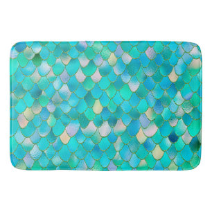 Wonky Waterverf Blauwgroen Glitter Metal Mermaid S Badmat