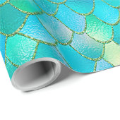 Wonky Waterverf Blauwgroen Glitter Metal Mermaid S Cadeaupapier (Rol Hoek)