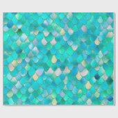 Wonky Waterverf Blauwgroen Glitter Metal Mermaid S Cadeaupapier (Vlak)