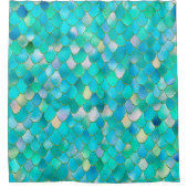 Wonky Waterverf Blauwgroen Glitter Metal Mermaid S Douchegordijn (Voorkant)