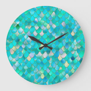 Wonky Waterverf Blauwgroen Glitter Metal Mermaid S Grote Klok
