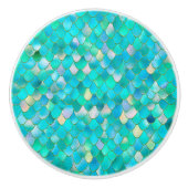 Wonky Waterverf Blauwgroen Glitter Metal Mermaid S Keramische Knop (Voorkant)