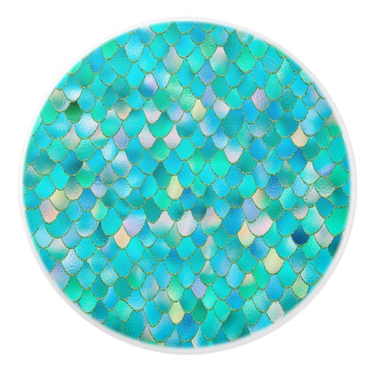 Wonky Waterverf Blauwgroen Glitter Metal Mermaid S Keramische Knop (Voorkant)