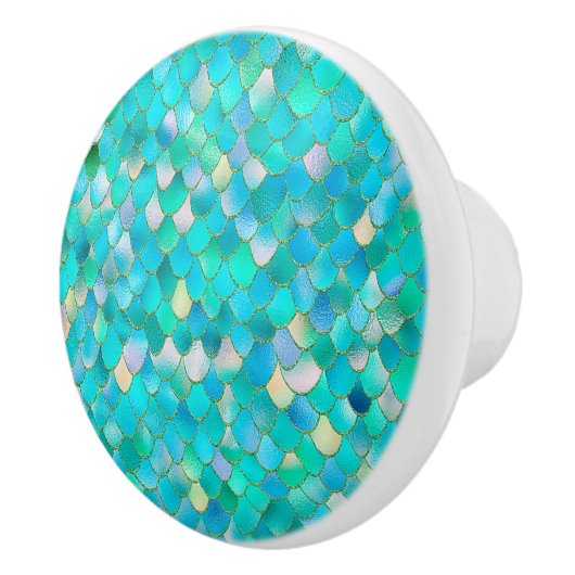 Wonky Waterverf Blauwgroen Glitter Metal Mermaid S Keramische Knop (Rechts)