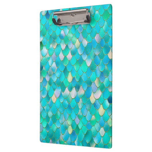 Wonky Waterverf Blauwgroen Glitter Metal Mermaid S Klembord (Links)