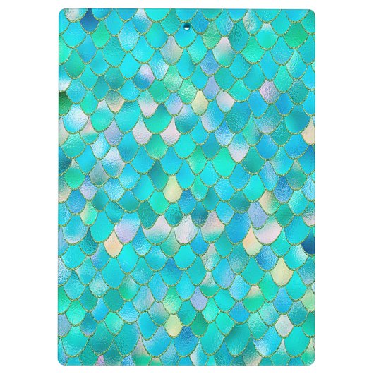 Wonky Waterverf Blauwgroen Glitter Metal Mermaid S Klembord (Achterkant)