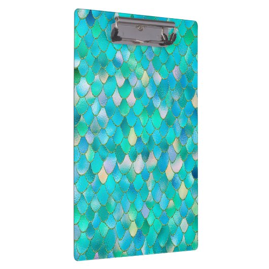 Wonky Waterverf Blauwgroen Glitter Metal Mermaid S Klembord (Rechts)