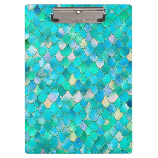 Wonky Waterverf Blauwgroen Glitter Metal Mermaid S Klembord (Voorkant)