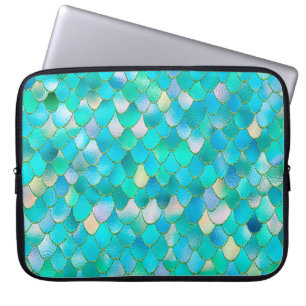Wonky Waterverf Blauwgroen Glitter Metal Mermaid S Laptop Sleeve