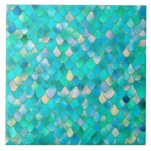 Wonky Waterverf Blauwgroen Glitter Metal Mermaid S Tegeltje