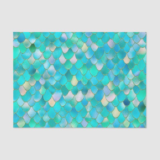 Wonky Waterverf Blauwgroen Glitter Metal Mermaid S Tissuepapier (Voorkant)