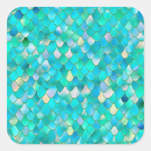 Wonky Waterverf Blauwgroen Glitter Metal Mermaid S Vierkante Sticker (Voorkant)