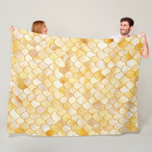 Wonky Waterverf Gold Glitter Metal Mermaid Scales Fleece Deken