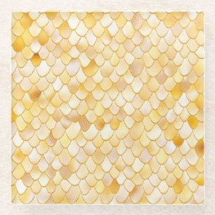 Wonky Waterverf Gold Glitter Metal Mermaid Scales Glazen Onderzetter