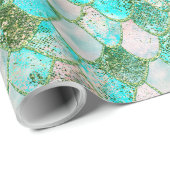 Wonky Waterverf Mint Green Glitter Mermaid Scales Cadeaupapier (Rol Hoek)