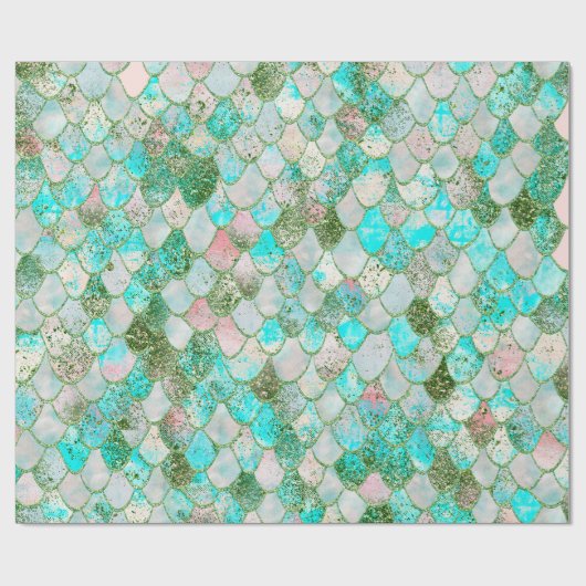 Wonky Waterverf Mint Green Glitter Mermaid Scales Cadeaupapier (Vlak)