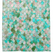 Wonky Waterverf Mint Green Glitter Mermaid Scales Douchegordijn (Voorkant)
