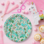 Wonky Waterverf Mint Green Glitter Mermaid Scales Papieren Bordje (Feest)