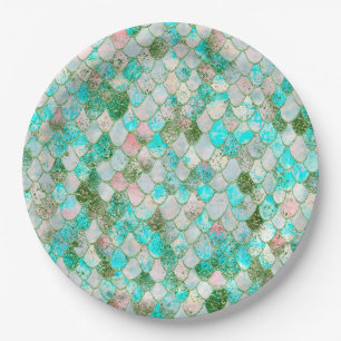 Wonky Waterverf Mint Green Glitter Mermaid Scales Papieren Bordje
