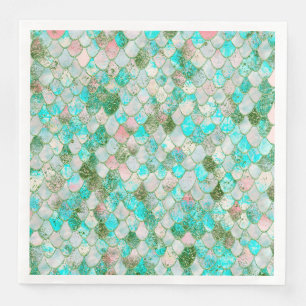 Wonky Waterverf Mint Green Glitter Mermaid Scales Servet