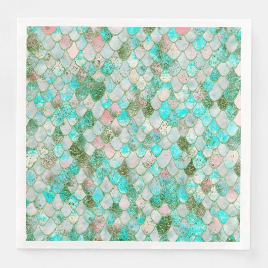 Wonky Waterverf Mint Green Glitter Mermaid Scales Servet (Voorkant)