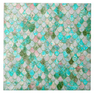 Wonky Waterverf Mint Green Glitter Mermaid Scales Tegeltje